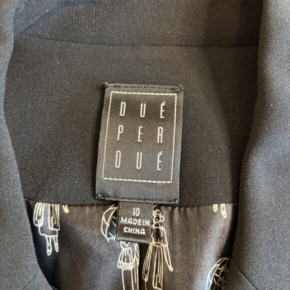 Due Per Due Women's Blazer Jacket Black w/White pin Stripe Silk Lined Size 10 - Picture 5 of 9